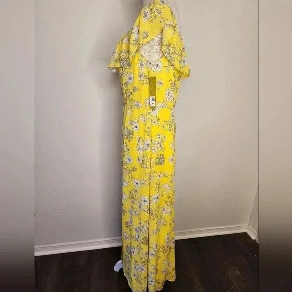 Gianni Bini Aida Floral  Print Off Shoulder Dress Yellow / Ivory Size L NWT - Picture 7 of 15